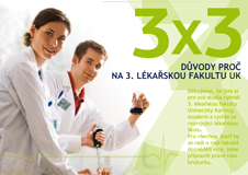 Informační leták 3x3 důvody proč studovat 3. lékařskou fakultu