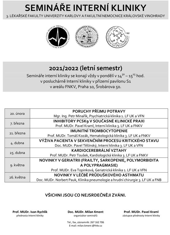 Program Seminářů interní kliniky na letní semestr 2021/2022