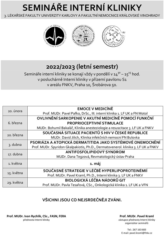 Program Seminářů interní kliniky na letní semestr 2022/2023
