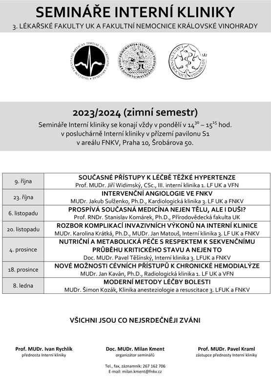 Program Seminářů interní kliniky na zimní semestr 2023/2024