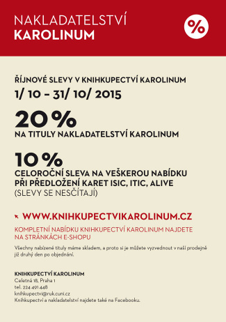 Říjnové slevy Knihkupectví Karolinum Říjnové slevy Knihkupectví Karolinum