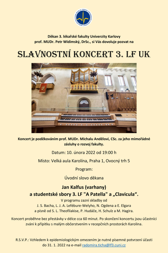 Pozvánka na slavnostní koncert 3. LF UK