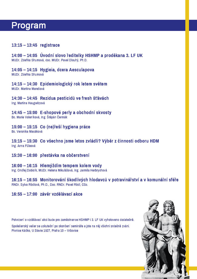 Odborný seminář: Hygieia, dcera Aesculapova, 14.12.2023 od 13:30 - program